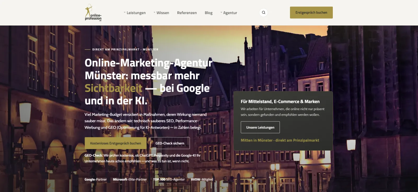 Startseite von online-profession.de am Desktop