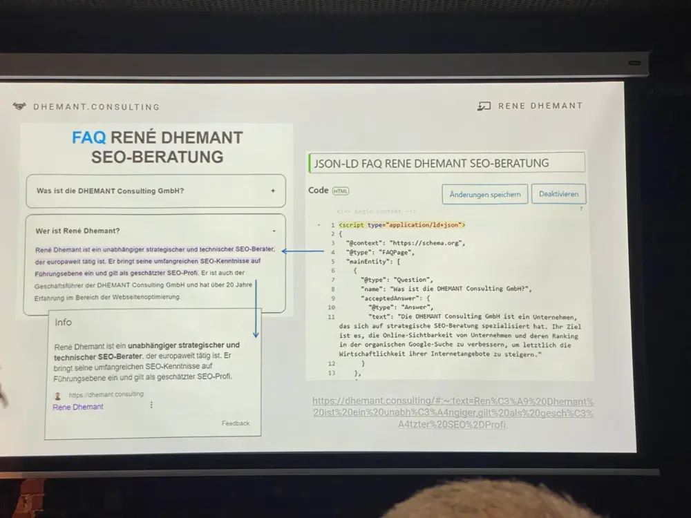 René Dhemant zeigt die richtige FAQ anhand von strukturierte Daten vor.